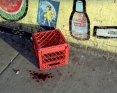 Blood stain on sidewalk from head injury to intoxicated man after scuffle with police lieutenant, Chicago, Illinois, 2000
